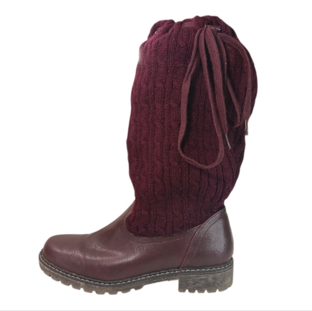 JustFab Boots Women's 6.5 Red Knitted Lined Pull-on Adjustable Cozy Winter Shoes